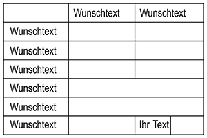Tabellenstempel mit Wunschtext "Gepr�ft, Bezahlt, Gebucht, ..."