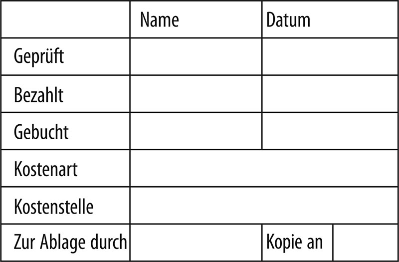 Tabellenstempel Colop Expert Line 3600 mit Lagertext "Gepr�ft, Bezahlt, Gebucht, ..."